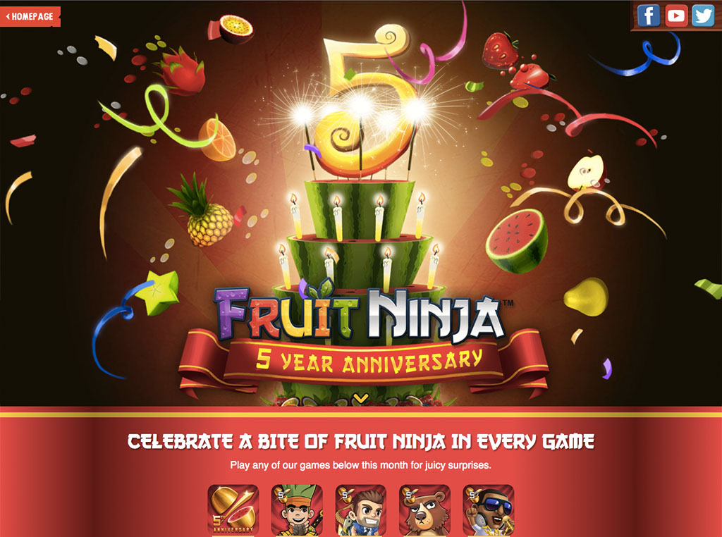 Screenshot of Fruit Ninja Anniversary webpage