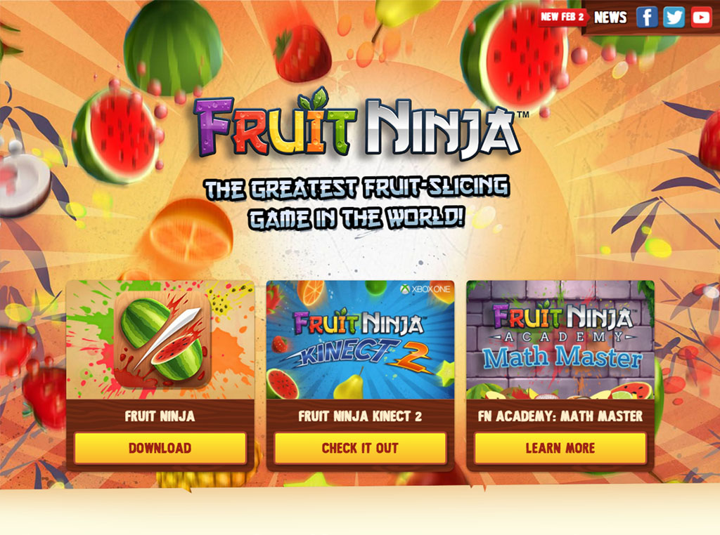 Screenshot of the Fruit Ninja homepage