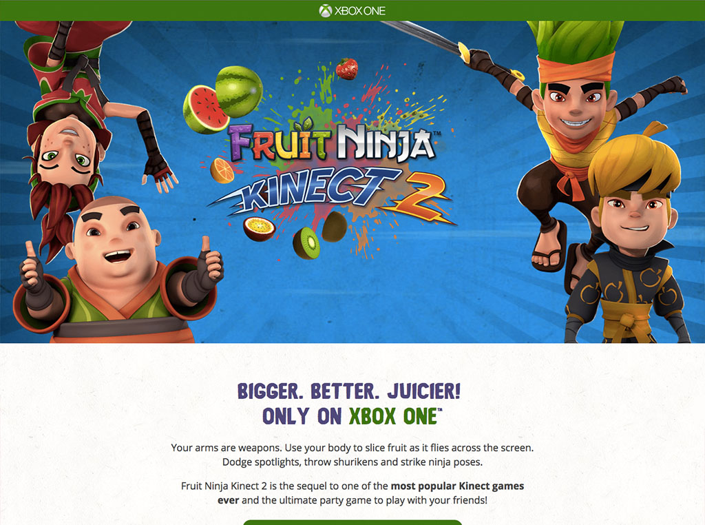 Screenshot of the Fruit Ninja Kinect webpage
