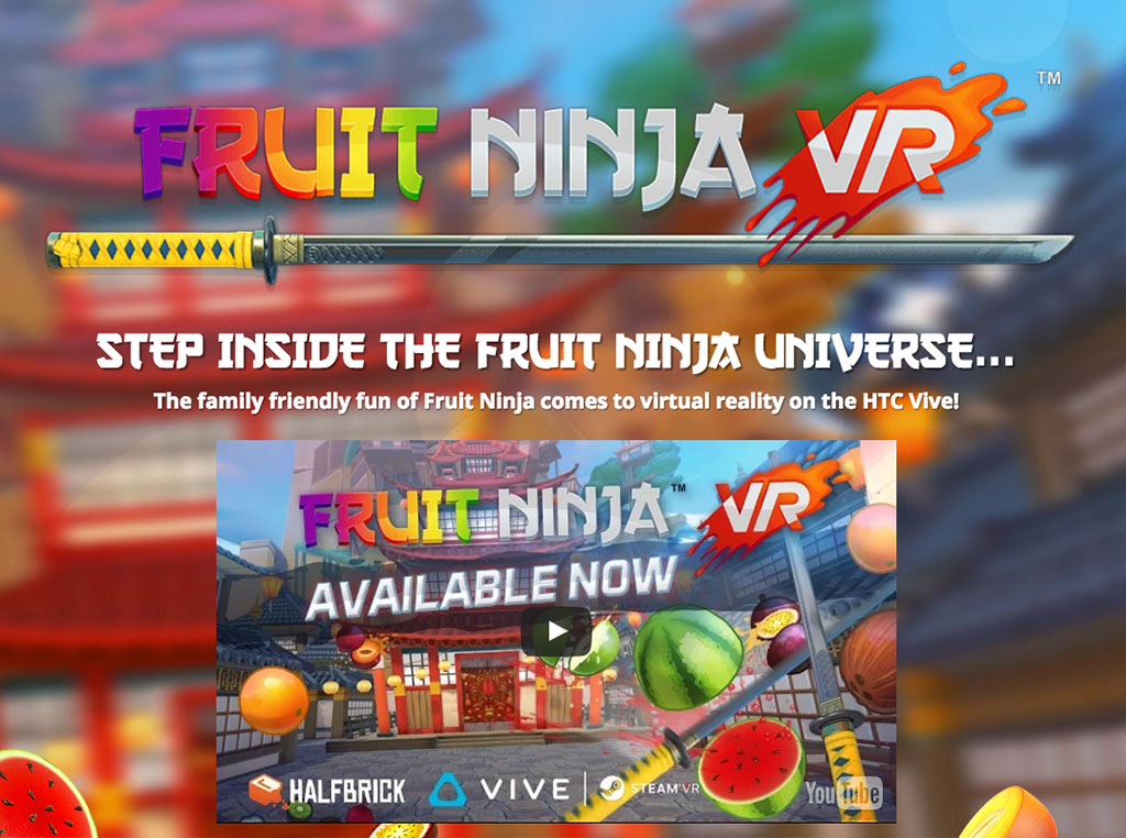 Screenshot of Fruit Ninja VR webpage