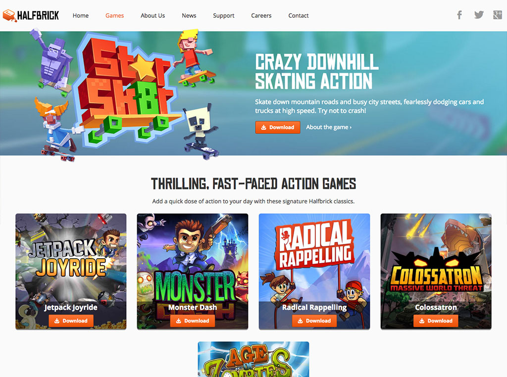 Screenshot of Halfbrick games listing