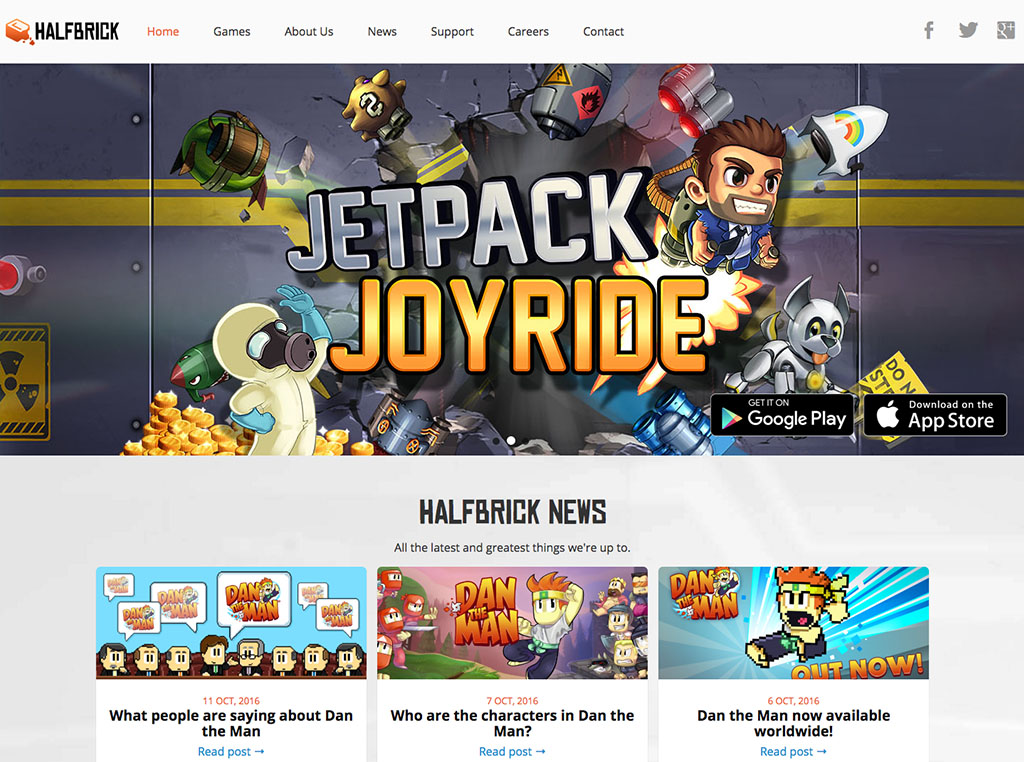 Screenshot of Halfbrick website